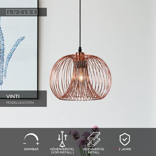 Lucide VINTI - Pendelleuchten - Ø 30 cm - 1xE27 - Kupfer - USP